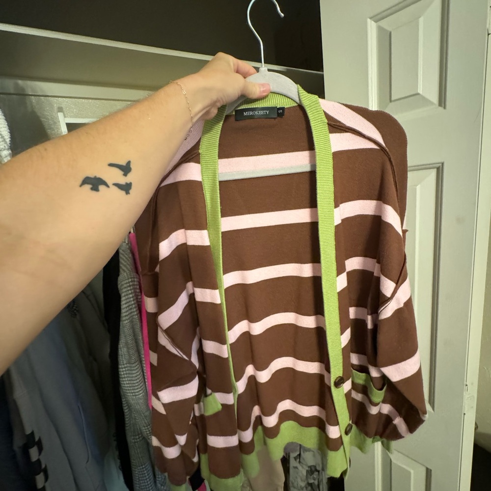 Brown and Pink Striped Cardigan